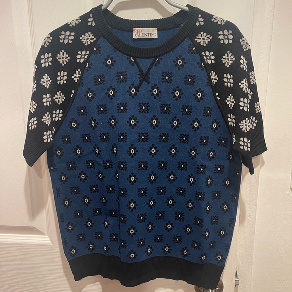 RED Valentino Tops - RED Valentino Blue and Black Patterned Sweater